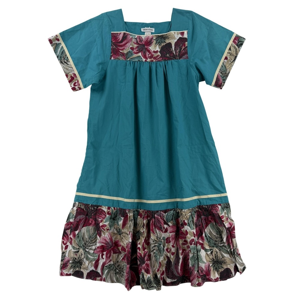 Vintage Liberty House Dress Womens Small Blue Floral Ruffle Hem Muumuu Hawaii